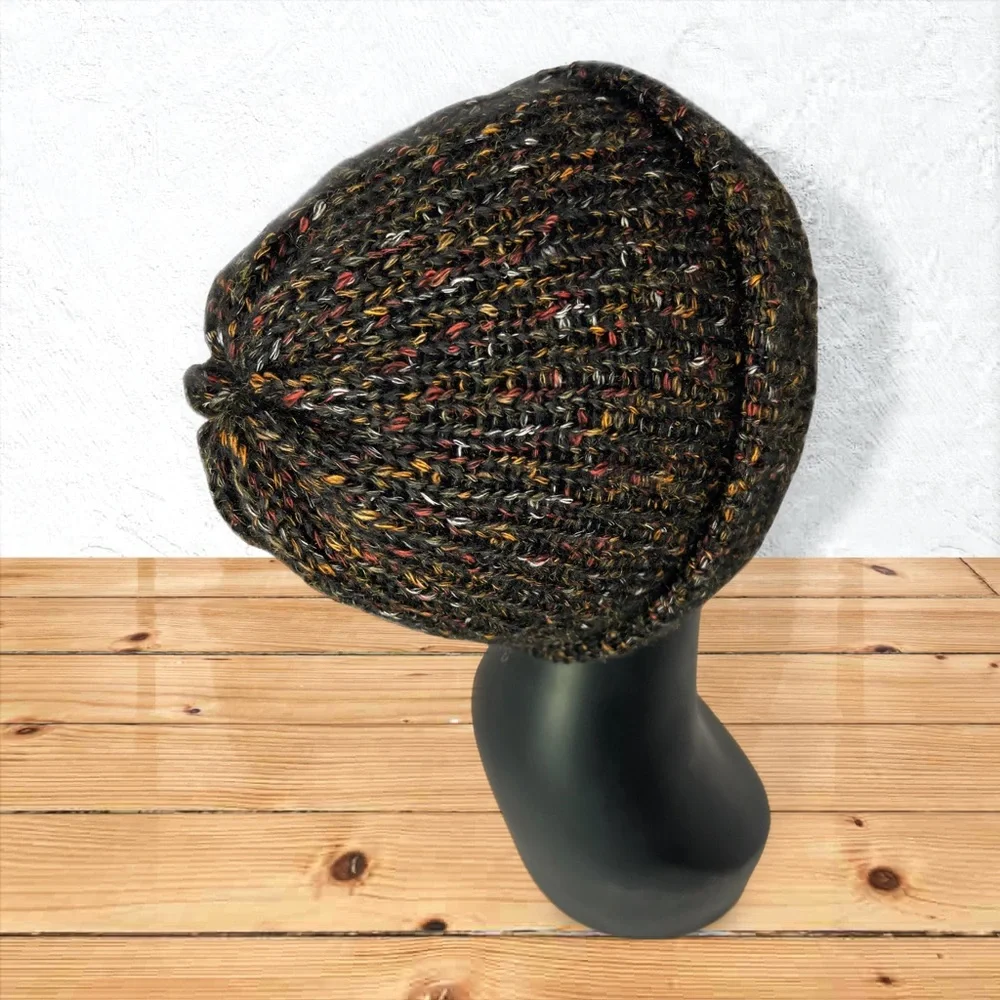 Handmade Charcoal Black Tweed Beanie – Cozy Cotton & Alpaca Blend – Unisex Hat